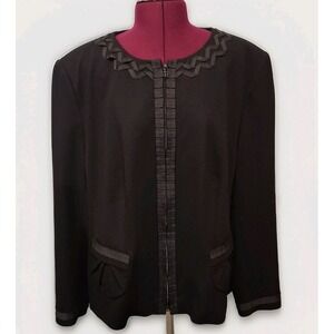 Basler Old Money Quiet Luxury Intricate‎ Womens Black Blazer Two Way Zip Jacket